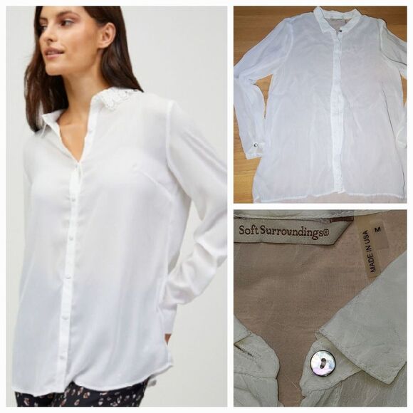 Soft Surroundings Size Med Off White Sheer Draping Shirt Romantic Beach usa made - Picture 1 of 8